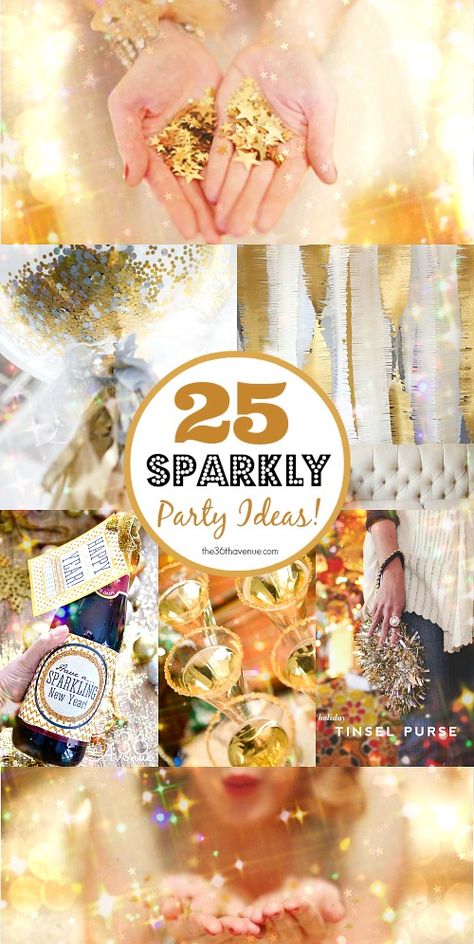 New Years: 25 DIY Sparkly Party Ideas at the36thavenue.com These are so fun! #newyears #glitter #sparkle Sparkle And Shine Christmas Party, Fest Temaer, Gratis Printables, Sparkly Party, Sparkle Party, Nye Party, Glitter Party, 25th Birthday, Eyeliner Tutorial