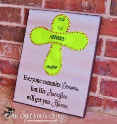 11" x 14" Softball Cross + Canvas Sign}{Painting || Home Decor on Etsy, $27.00 Softball Cross, Softball Bedroom, Softball Room, Softball Sign, Softball Field, Baseball Cross, Softball Crafts, Senior Softball, Baseball Tournament