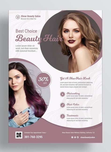 Hair Salon Flyer Template PSD, AI, EPS Cosmetology Flyer Design, Salon Advertising Ideas Flyers, Templets Design Layout, Beauty Parlour Poster Design, Beauty Salon Poster Design, Beauty Salon Flyer Design, Beauty Salon Advertising, Hair Graphic Design, Salon Flyer Design