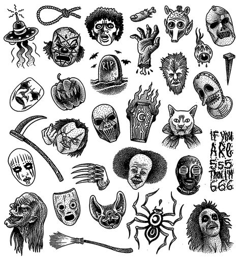 Dibujos Small Dark Tattoo Ideas, Dark Tattoo Ideas, Slipknot Tattoo, Flash Art Tattoos, Tato Flash, Horror Movie Tattoos, Tattoo Dotwork, Tattoo Filler, Kunst Tattoos