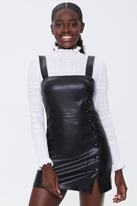 Faux Leather Pinafore Dress Leather Pinafore Dress, Leather Pinafore, Popular Brands, Pinafore Dress, New Clothes, Black Romper, Fashion Accessories Jewelry, Dress Details, Summer Looks