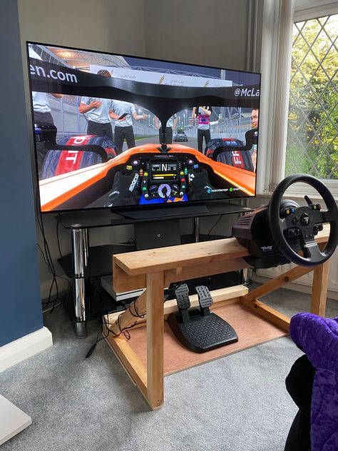 F1 Gaming Setup, G29 Setup, Arcade Games Diy, Room Computer, Room Gaming, Gaming Lounge, Retro Games Room, Computer Gaming Room, Racing Chair