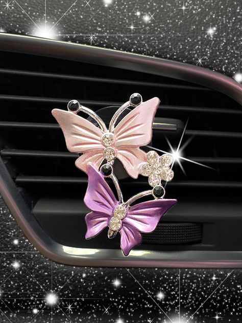 Pink Car Accessories Exterior, Pink Sparkly Car Interior, Butterfly Car Decor, Pink Bling Car Accessories, Butterfly Steering Wheel Cover, Cherry Blossom Scent, Aromatherapy Accessories, Bling Car Accessories, Car Vent Clip