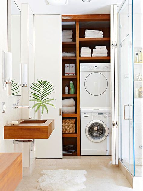 Utilize all the space you have, by taking shelving as high as you can. More laundry room storage solutions: http://www.bhg.com/rooms/laundry-room/storage/laundry-room-storage-solutions/?socsrc=bhgpin070913tightspaces=2 Laundry Room Storage Solutions, Laundry Room Inspiration, Laundry Closet, Bad Inspiration, Small Laundry Rooms, Small Laundry Room, Small Laundry, Laundry Room Storage, Laundry Mud Room