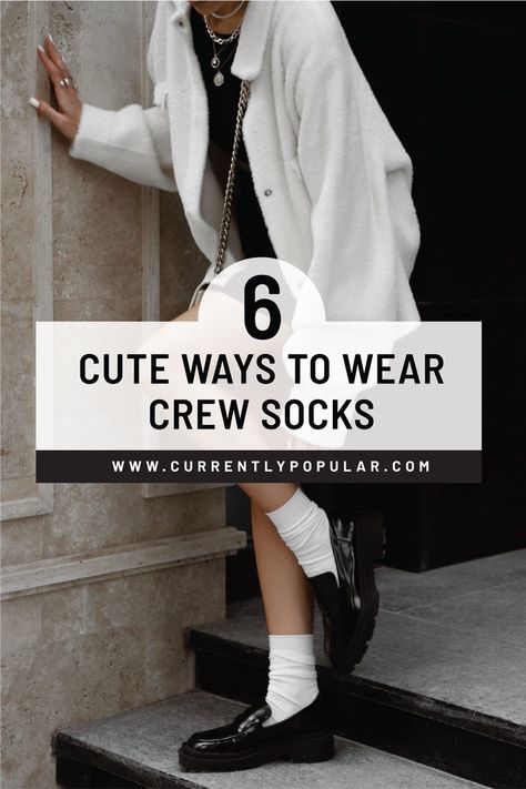 Check out 6 cute ways to style crew socks and elevate your everyday outfits! From jeans to skirts, these versatile socks add a pop of fun and comfort. Featuring my hand-designed collection with cute prints, seamless toes, and extra cushioning, these socks are perfect for every mood and look. Get ready to see how these cute crew socks can be your new style BFF! How To Wear Socks With Sneakers, Shoes With Socks Outfit, Crew Socks With Sneakers, Socks With Sneakers Outfit, Socks Outfit Sneakers, Slouch Socks Outfit, Leggings With Socks, Outfits With Socks, Ankle Socks Outfit