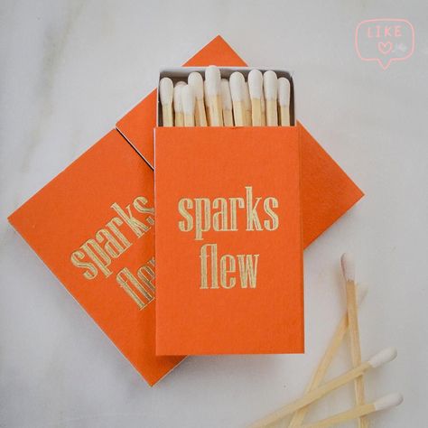 Our custom"Sparks Flew" Wedding Matchbox Favors are designed with a simple elegance in mind. These matches are printed with "Sparks Flew" in an eye-catching, contemporary font. These favors are perfect for engagement parties, rehearsal dinners and wedding receptions. Colorful Wedding Favors, Wedding Matches Boxes, Matches For Wedding Favors, Match Box Wedding Favors, Match Book Wedding Favors, Matches Wedding Favors, Wedding Matchbook Favors, Cool Wedding Favors, Funky Wedding Decor