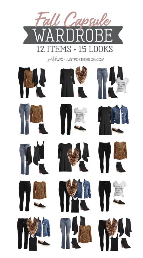 Fall Capsule Wardrobe - 12 items for 15 different Looks! This also is a perfect capsule to pack if you are traveling and need help with what to pack in your suitcase. 15 Outfits, Capsule Wardrobe Casual, Capsule Wardrobe Work, Fashion Capsule Wardrobe, Travel Capsule Wardrobe, Winter Capsule Wardrobe, Capsule Outfits, Fall Capsule Wardrobe, Retro Mode