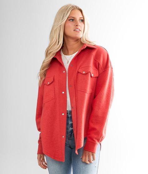 BKE Reverse Fleece Shacket - Women's Coats/Jackets in Baked Apple | Buckle Fleece Shacket, Baked Apple, Waist Circumference, Rib Cage, Women's Coats & Jackets, Women's Coats, Magic Kingdom, Raw Edge, Layering Pieces