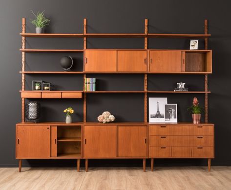 Mid Century Wall Unit Diy, Mcm Shelving Wall Units, Vintage Wall Unit, Mid Century Modern Wall Shelves, Mcm Wall Unit, Wall Unit Living Room, Mid Century Shelving Unit, Mid Century Wall Shelves, Mid Century Shelf