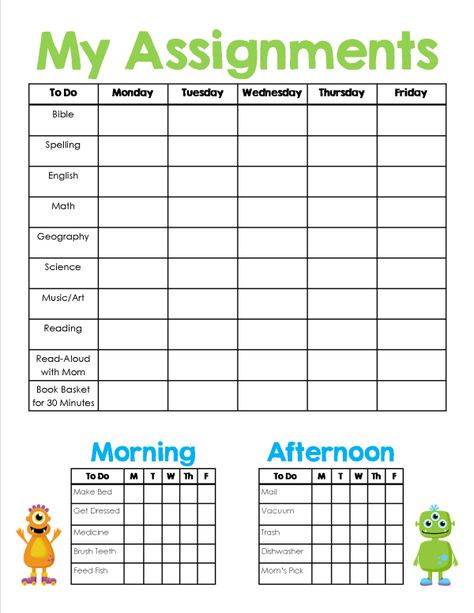 Homeschool Assignments & chore Sheet www.happybrownhouse.com Homeschool Daily Schedule Template, Homeschool Daily Schedule, Master Schedule, Planners For College Students, Homework Planner, Homeschool Education, School Schedule, Homeschool Schedule, Homeschool Learning