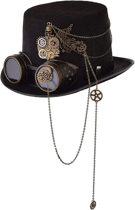 Hat With Goggles, Steampunk Halloween Costumes, Top Hats For Women, Halloween Costume Hats, Medieval Hats, Steampunk Top, Steampunk Men, Victorian Accessories, Steampunk Top Hat