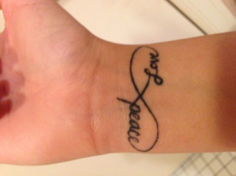 Peace love tattoo! Peace Love Tattoo Ideas, Peace And Love Tattoo Ideas, Love And Peace Tattoo, Peace Love Tattoo, Peace And Love Tattoo, Her Tattoo Ideas, Patience Tattoo, Love Wrist Tattoo, Heart With Infinity Tattoo