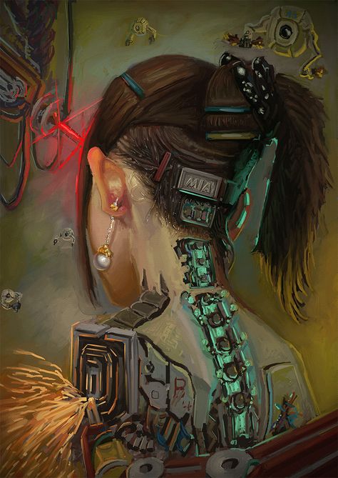 Android girl with the pearl earring, Anthony Siganakis on ArtStation at… #magnificent Hashtags: #MaVi #Android Scifi Inspiration, Cyberpunk Girl, New Retro Wave, Cyberpunk Aesthetic, Arte Cyberpunk, Soyut Sanat Tabloları, Cyberpunk Character, Arte Inspo, Cyberpunk Art