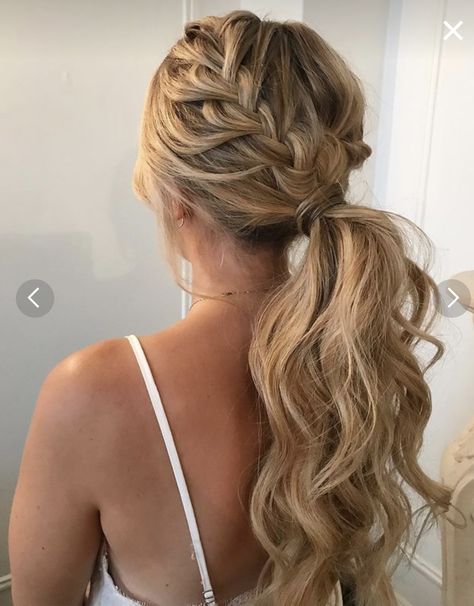 Ponytail Updo Wedding, Party Hair Inspiration, Low Pony Hairstyles, Bridesmaid Hair Inspo, Bridemaids Hairstyles, Braided Pony, Bridal Party Hair, Pony Hairstyles, Hipster Hairstyles