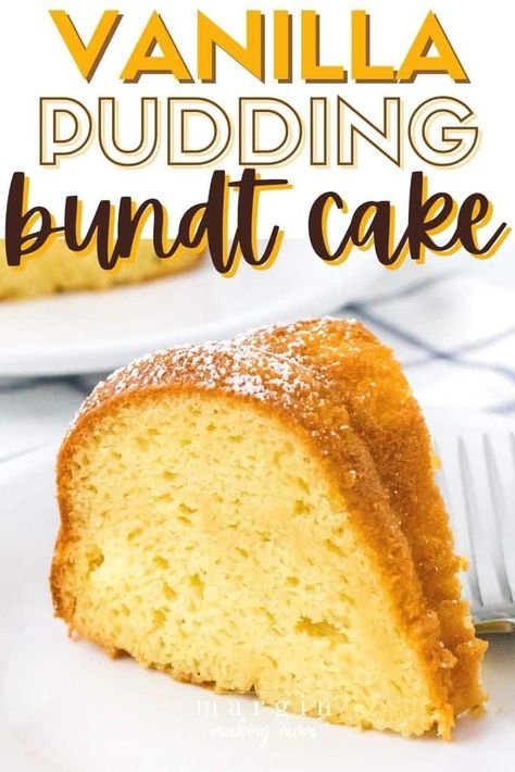 This delicious vanilla pudding cake is a cinch to make, thanks to a cake mix and instant pudding mix! It's a moist, tender cake full of vanilla flavor! Bundt Pudding Cake Recipes, Vanilla Cake Mix With Pudding Added, Easy Pudding Cake Recipe, Bundt Cakes Using Cake Mixes Instant Pudding, White Cake Mix And Vanilla Pudding, Cake With Vanilla Pudding Mix In It, Yellow Cake Mix Vanilla Pudding Recipe, Yellow Pudding Cake Recipe, Cakes Made With Pudding