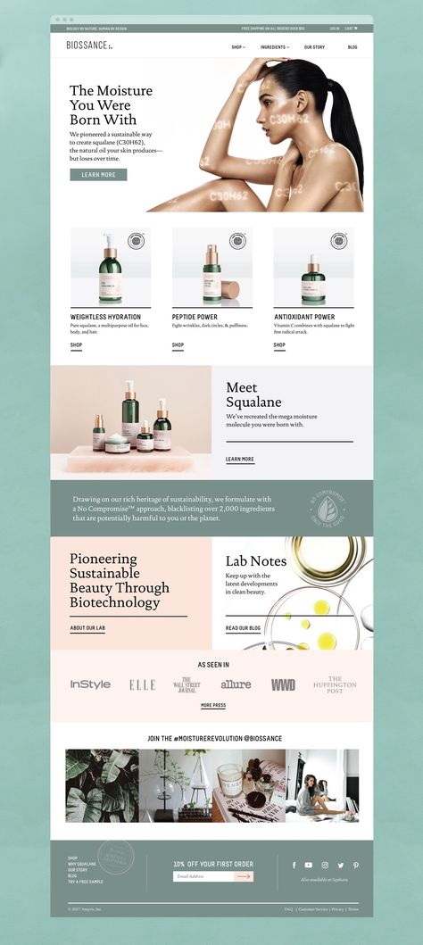 Biossance Branding + Design | Bartlett Brands Cosmetic Website Design, Skincare Website Design, Beauty Care Design, Cosmetic Web, Ecommerce Web Design, Shopify Website Design, Dropshipping Store, Shopify Dropshipping, Ecommerce Design