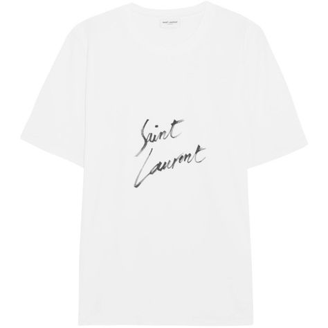 Saint Laurent Printed cotton-jersey T-shirt ($290) ❤ liked on Polyvore featuring tops, t-shirts, shirts, tees, blusas, logo t shirts, cotton jersey t shirt, yves saint laurent tee, relaxed fit tee and white shirt Saint Laurent T Shirt, Silk Wedding Dress Simple, Saint Laurent Aesthetic, Yves Saint Laurent Shirt, Blusas T Shirts, Logo T Shirts, Normal Clothes, Aesthetic Shirts, Logo T