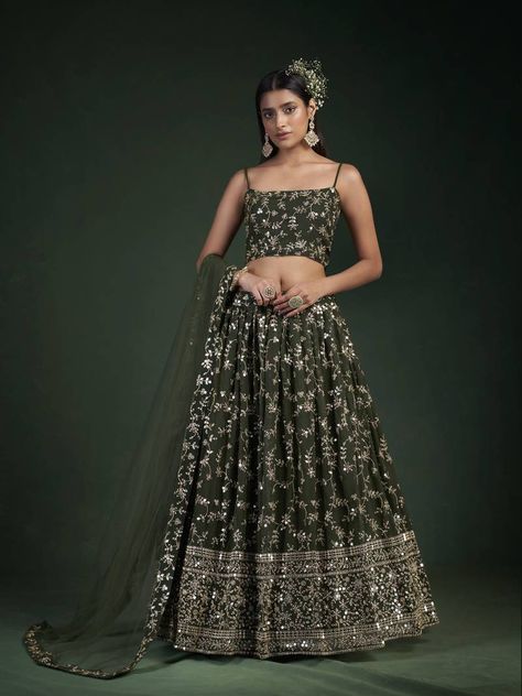 Georgette Lehenga Bridal Lehenga Green, Sequins Lehenga Choli, Umbrella Lehenga, Lehenga Green, Chaniya Choli Wedding, Sequins Lehenga, Ghaghra Choli, Bridesmaid Lehenga, Women Marriage