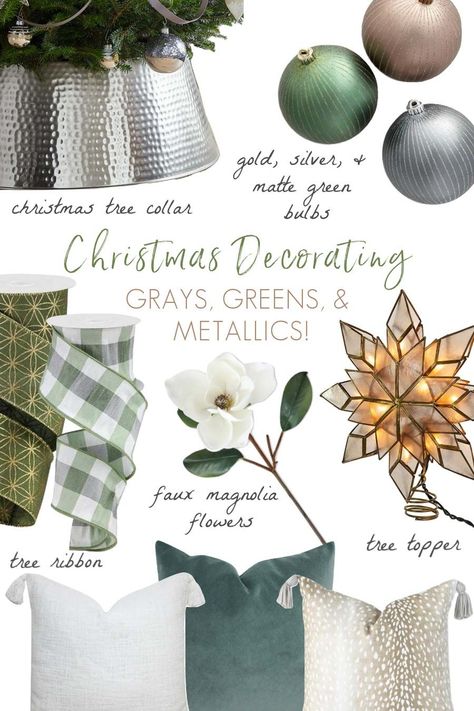 Matte Ornaments, Grey Christmas Decor, Christmas Color Palette, Driven By Decor, Silver Christmas Decorations, Plaid Christmas Decor, Metallic Christmas, Grey Christmas, Hosting Christmas