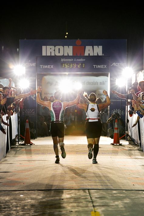 Best Reader-Submitted Age-Group Photos: Dan Tyler (left) and fiancée Dione Schoberg (right) of Madison, Wis., cross the finish line together at Ironman Wisconsin. Photo by Ryan O’Hara. Ironman Finish Line, Finish Line Aesthetic, Ironman Aesthetic, Triathlon Aesthetic, Ironman Motivation, Fitness Collage, Post Marathon Recovery, Ironman Race, Ironman Triathlon Motivation