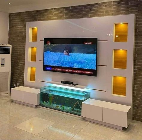 Tv Unit With Fish Tank Design Modern, Tv Unit With Aquarium Design, Home Aquarium Ideas, Modern Fish Tank, Tv Unit Design Modern, Flower Borders, Fish Tank Design, Aquarium Ideas, Home Aquarium