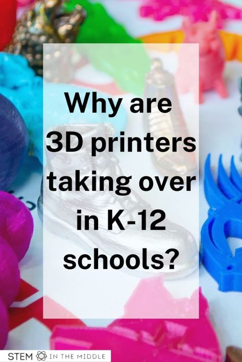 This image shows a variety of 3D printed objects. The text reads, "Why are 3D printers taking over in K-12 schools?" 3d Printing Ideas, Ideas For Classroom, Computer Lab, Stem Education, 3d Printers, 3d Printer, In The Middle, The Middle, 3d Printing