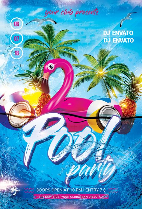 Pool Party Aesthetic, Pool Party Flyer, Pool Parties Flyer, Event Poster Template, Promo Flyer, Free Psd Flyer Templates, Foam Party, 90s Fashion Outfits Hip Hop Party, Free Psd Flyer