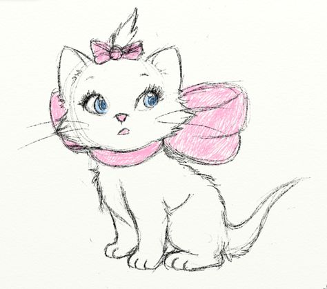 Kitten Drawing, Disney Sketches, White Kittens, Art Disney, Disney And Dreamworks, Disney Drawings, Cat Drawing, Disney Love, A Drawing