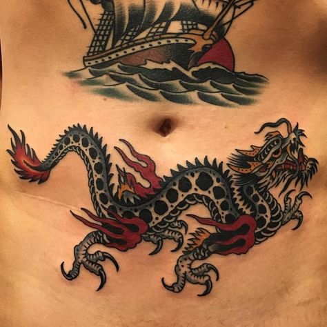 Tattoo Suit, Golden Dragon Tattoo, Paul Dobleman, Japanese Symbols Tattoo, Lower Stomach Tattoos, Heavily Tattooed, Traditional Dragon, Sketchy Tattoo, Old School Tattoo Designs