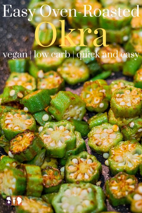 Oven roasted okra is a quick and easy veggie side dish great for any meal. Low carb and also vegan, this delicious okra dish is sure to be a hit with even okra haters. Low Carb Okra Recipes, Raw Okra Recipes, Okra Side Dish, Roasted Okra Recipes Ovens, Baked Okra Recipes, Frying Okra, Sauteed Okra Recipes, Oven Roasted Okra, Southern Fried Okra