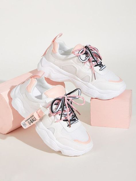 Lace-up Front Chunky Sole Sneakers | SHEIN USA Fesyen Islam, Louis Vuitton Shoes Heels, Outfit 2020, Trendy Shoes Sneakers, Kawaii Shoes, Cute Sneakers, Hype Shoes, Girly Shoes, Aesthetic Shoes