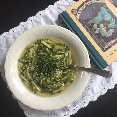 Aunt Josephine, Cold Cucumber Soup, Fiction Food, Unfortunate Events Books, Korean Cucumber, Cucumber Soup, Pasta Puttanesca, Food Inspired, Lemony Snicket