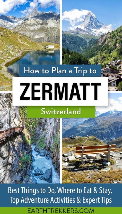 Best things to do in Zermatt, Switzerland. Where to get the best view of the Matterhorn, best hiking trails, and advice on how to plan a trip to Zermatt. Earth Trekkers, Switzerland Travel Itinerary, Trip To Switzerland, Switzerland Travel Guide, Switzerland Itinerary, Switzerland Vacation, Places In Switzerland, Zermatt Switzerland, Swiss Travel