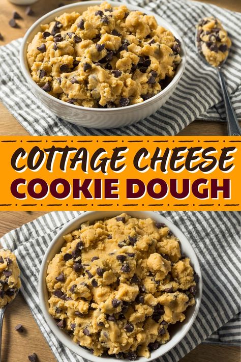 This cottage cheese cookie dough recipe went viral on TikTok! It's made with cottage cheese, maple syrup, chocolate chips, and more! Cottage Cheese Cookie Dough, Cottage Cheese Recipes Healthy, Cheese Desserts, Cottage Cheese Desserts, Cookie Dough Recipe, Bites Recipes, Cookie Dough Truffles, Cottage Cheese Recipes, Cheese Cookies