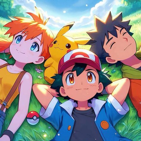 Pokemon Ash Misty And Brock, Pokemon Ash And Pikachu, Trio Fanart, Pokemon Anime Characters, Pokemon 2000, Pokemon Mix, Ash And Pikachu, Best Cartoon Shows, Pokemon Ash Ketchum