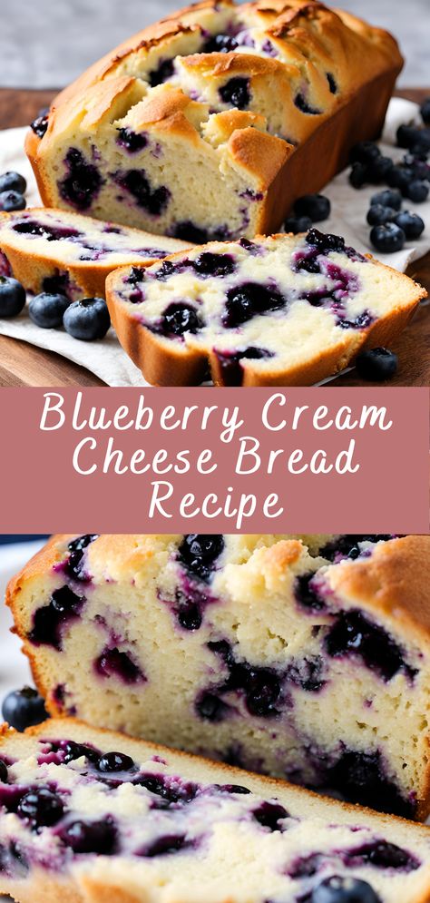 Blueberry Cream Cheese Bread Recipe | Cheff Recipes Blueberry Cream Cheese Loaf Recipe, Blueberry Cheesecake Loaf, Blueberry Filling Recipes Easy, Baking With Yeast Recipes, Blueberry Crumble Bread, Loaf Ideas Baking, Sour Cream Blueberry Bread, Blueberry Walnut Bread, Sweet Things To Eat