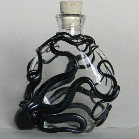 Goth Home, Potion Bottle, Gothic Decor, Gothic House, Kraken, Glass Bottle, Clay Art, Clay Crafts, Octopus