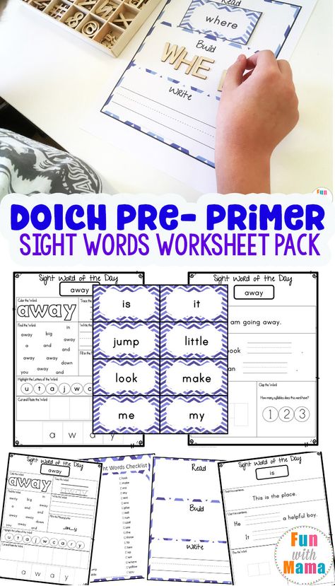 This Free printable Dolch Pre Primer Sight Word Worksheets, list and spelling activities are great for learning in literacy centers, homework and morning work. via @funwithmama Dolch Sight Words Kindergarten, Sight Word Worksheets Free, Primer Sight Words, Pre Primer Sight Words, Sight Words Printables, Dolch Words, Preschool Reading, Tricky Words, Dolch Sight Words