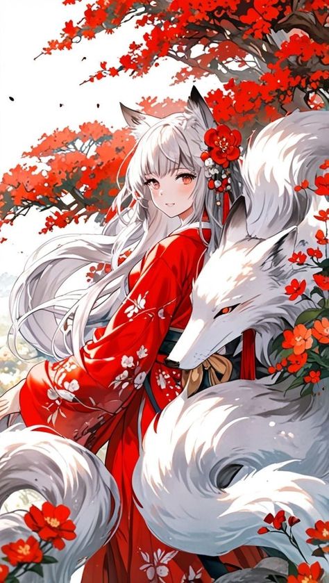 Anime Fox Female, Kitsune Fox Spirit, Kitsune Girl, Female Fox, Kitsune Fox, Anime Kimono, Fox Spirit, Ange Demon, Aesthetic Wallpaper Iphone