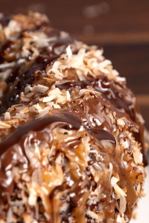 Smores Bundt Cake, Samoa Bundt Cake, No Bake Copycat Samoa Girl Scout Cookies 12 Tomatoes, No Bake Copycat Samoa Girl Scout Cookies, Girl Scout Samoa Cookies Recipes, Samoa Cake, Bunt Cake Recipe, Bundt Pan Recipes, Easy Bundt Cake Recipes