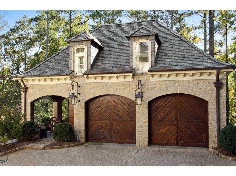 Find this home on Realtor.com Large Garage Door Ideas, Georgian Garage, Tudor Garage, Craftsman Garage Door, Carriage Garage Doors, Garage Designs, Carriage House Garage, Modern Garage Doors, Garage Guest House