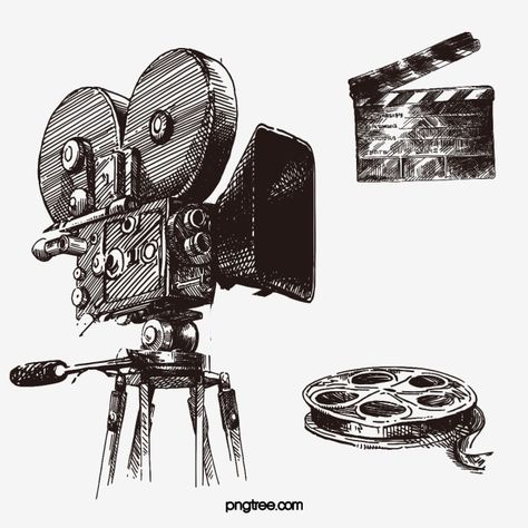 Drawings Of Cameras, Movie Camera Drawing, Camera Film Tattoo, Old Movie Camera, Film Drawing, Movie Vector, Camera Sketch, Camera Movie, Movie Clipart