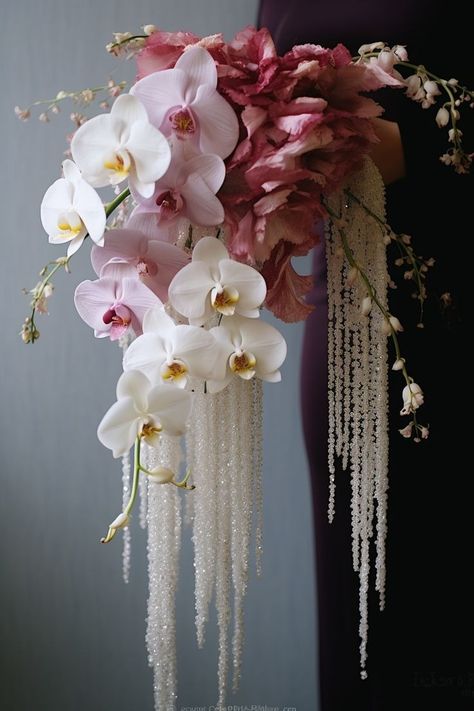 Orchid Wedding Centerpieces Simple, Pink Orchid Wedding Bouquet, Orchids For Wedding, Orchid Party Decor, Purple Orchid Arrangement, Big Wedding Bouquet Brides, Unusual Wedding Bouquets Creative Unique, Orquid Bouquet, Orchids Wedding Bouquet