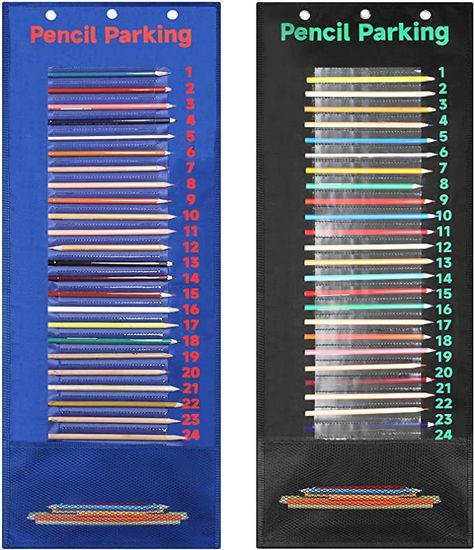 Never lose a pencil again! 2 Pcs Pencil Parking Pocket Chart! Pencil Solution Pocket Chart for the Classroom! Perfect Pencil Dispenser and Holder! Wall Pockets Organizer for Kids and Teachers! School Storage 31.5 x 11.5 Inch (Black, Blue) Can use a different color Pocket Chart for each Class! Calculator Storage Classroom, Pencil Dispenser, Wall Pocket Organizer, School Storage, Pencil Organizer, Diy Pencil, Pocket Chart, Pocket Organizer, Classroom Inspiration