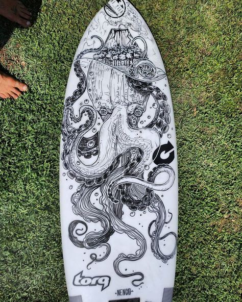 Leonardo Nencioli on Instagram: “#octopus #surfboardart #surfboards  #surfing #surflife  #drawingoftheday #blackandwhite  Thanks to @gabangio” Surf Drawing, Surfboard Art Design, Surfboard Painting, Surf Painting, Skateboard Art Design, Surfboard Decor, Cool Gadgets For Men, Surf Boards, Surfboard Art