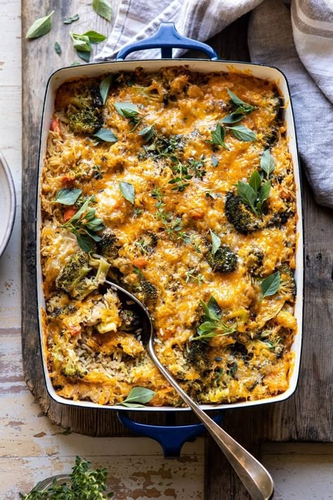 Broccoli Cheddar Chicken and Rice Casserole | halfbakedharvest.com #casserole #healthyrecipes #familyrecipes #chickenandrice Half Baked Harvest Chicken, Weeknight Casseroles, Broccoli Cheddar Chicken, Sauteed Chicken Breast, Poached Chicken Breast, Chicken Breast In Air Fryer, Broiled Chicken Breast, Half Baked Harvest Recipes, Chicken Broccoli Rice Casserole