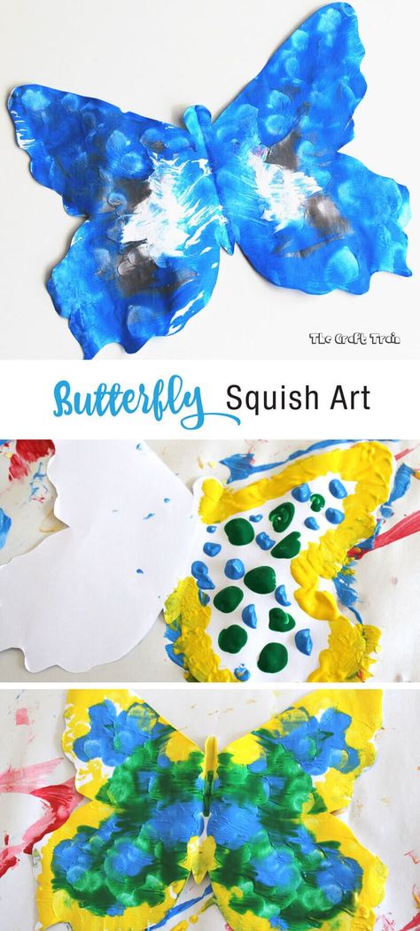 butterfly squish art Butterfly Process, Butterfly Art Project, Diy Papillon, Crafts Butterfly, Easy Butterfly, Spring Art Projects, Butterfly Craft, Spring Preschool, Spring Craft