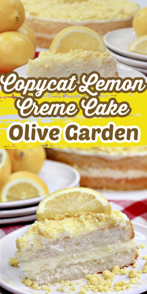 Olive Garden Lemon Cake Copycat, Orange Creme Cake, Olive Garden Cake, Lemon Cake Olive Garden Recipe, Copycat Olive Garden Lemon Cream Cake, Lemon Cream Cake Olive Garden, Italian Lemon Crème Cake, Lemon Crème Cake, Italian Creme Cake Recipe