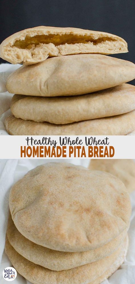 Pita Bread Recipe Whole Wheat, Homemade Healthy Pita Bread, Whole Wheat Bread Recipe Healthy, Healthy Pita Chips, Healthy Pita Bread, Mediterranean Bread, Whole Wheat Pita Bread, Homemade Pita, Homemade Pita Bread