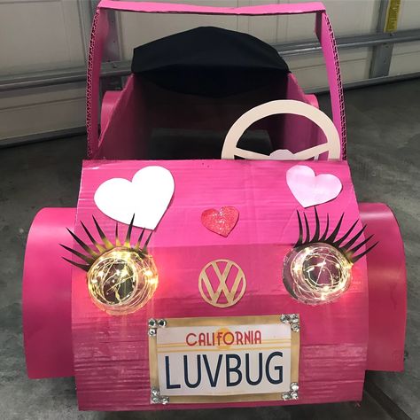 Rylee’s car Car Made From Cardboard, Cardboard Barbie Car, Kids Box Car Ideas, Diy Box Cars For Kids, Diy Cardboard Cars For Kids, Cardboard Cars For Kids Drive In, Barbie Cardboard Box Car, Diy Box Car, Kindy 500 Cars Cardboard Boxes